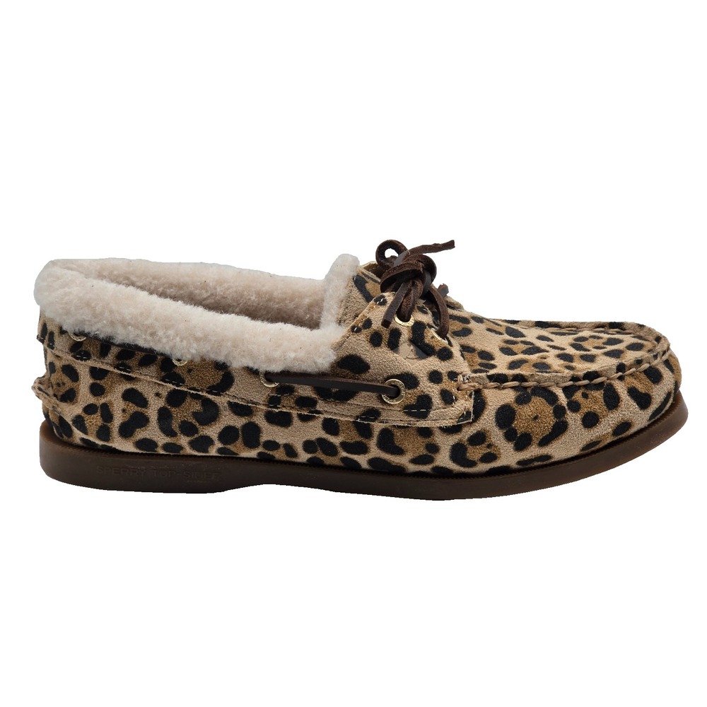 Sperry AO 2-Eye Womens 6 Leopard Sherpa Lined Boat Shoes 109157 NWOB